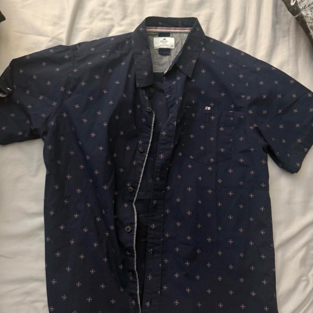 Level Ten Men's Dark Blue Patterned Shirt